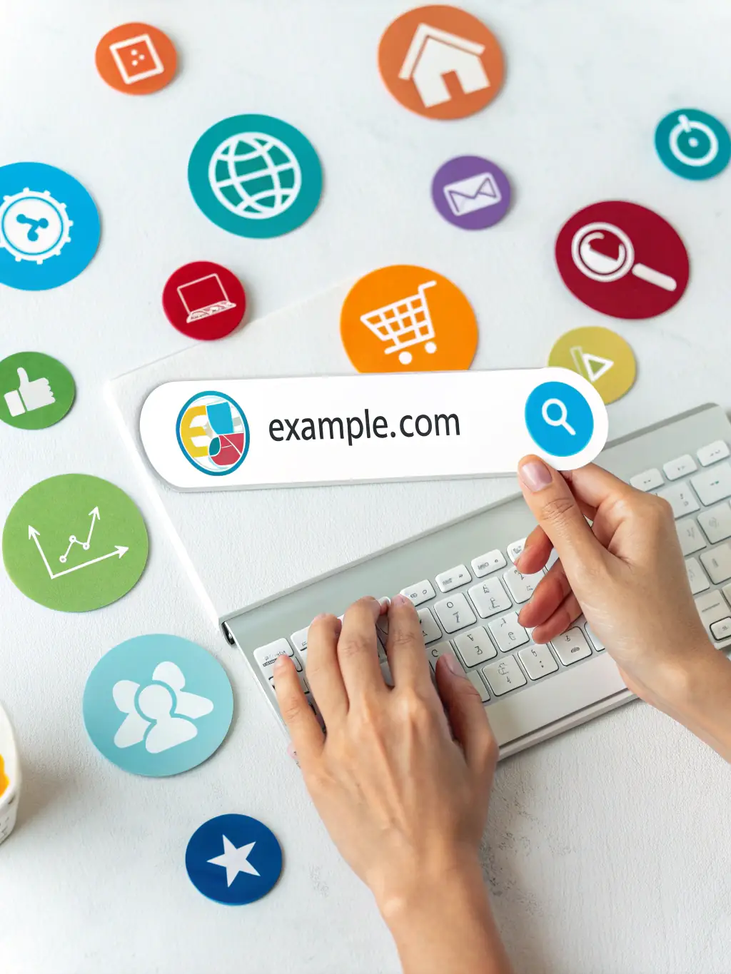 A visual representation of domain registration, showing various domain extensions being searched and registered.