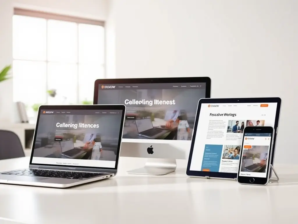A diverse selection of website templates displayed on various devices (desktop, tablet, mobile), highlighting the responsiveness and adaptability of the 4dge Technology AI Website Builder.